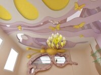 двухуровневый натяжной потолок в детскую розовый